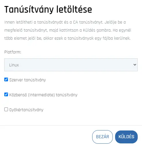 Tanúsítványok letöltésének lehetősége