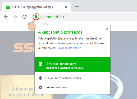 EV tanúsítvány megjelenése a böngészőkben az oldalra látogatóknak EV tanúsítvány megjelenése a böngészőkben