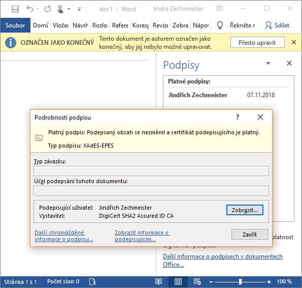 DigiCert Document Signing Organization tanúsítvány megjelenítése az ügyfélnél