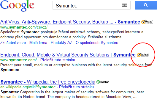 Google találatok a Symantec Seal-in-Search pecséttel