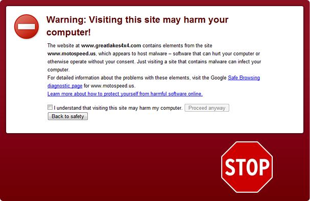 Böngésző figyelmeztetése - Google Malware warning
