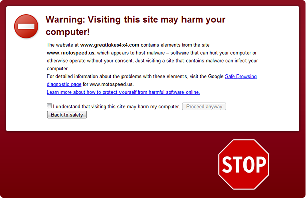 Böngésző figyelmeztetése - Google Malware warning Böngésző figyelmeztetése - Google Malware warning