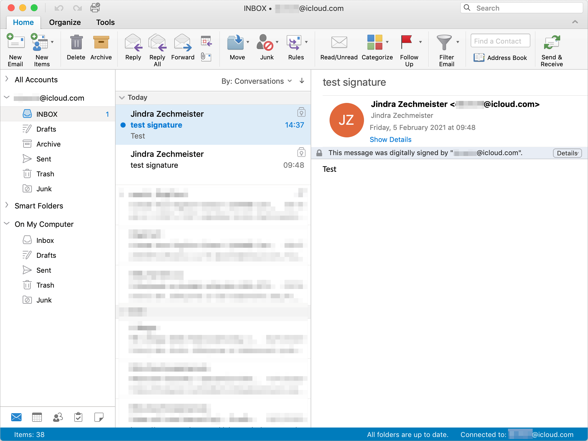 Aláírt üzenetek az Outlook inboxjában