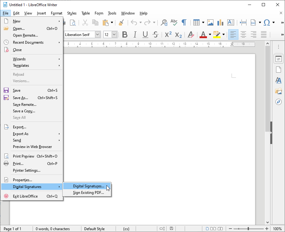 Aláírás Open/LibreOffice-ban