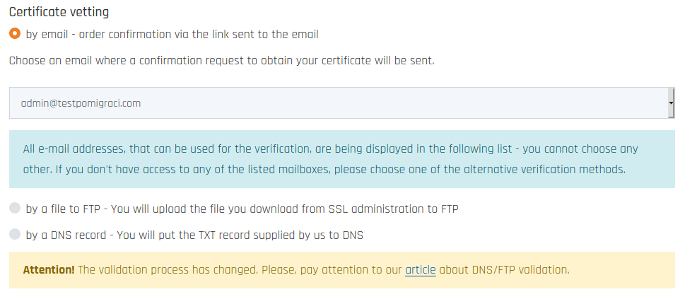 Alternative DV certificate verification Alternative DV certificate verification