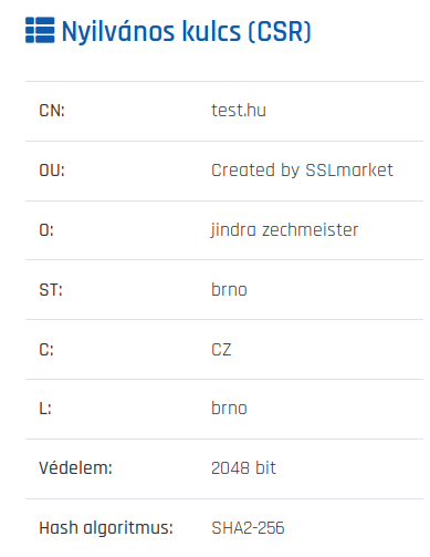 Információk a nyilvános kulcsból