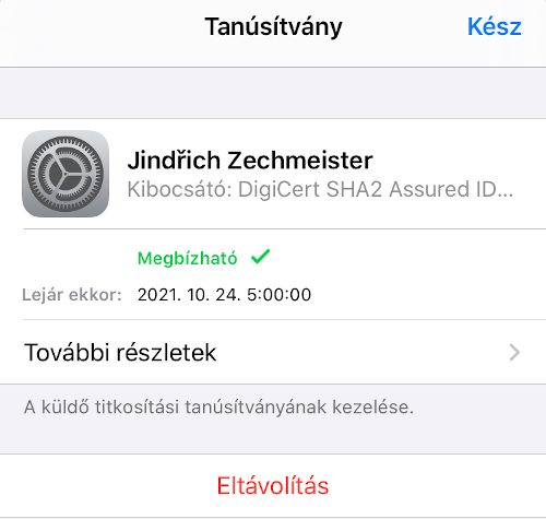 Tanúsítvány importja e-mailből