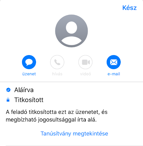 Aláírt és titkosítoott e-mail részletei