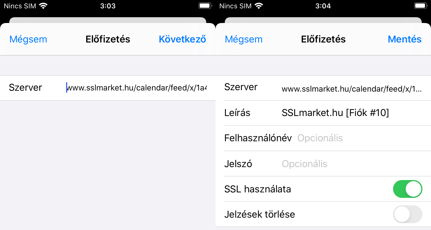 Naptár beállítása iPhone-on.
