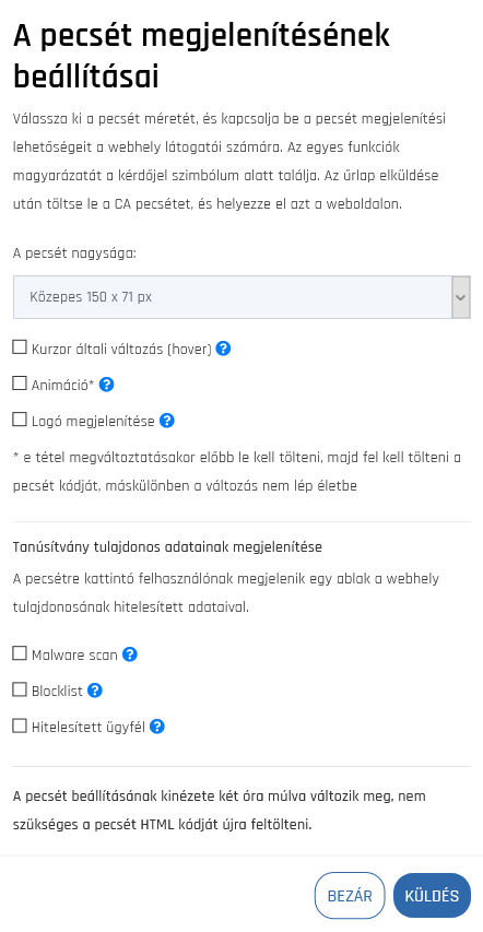 Smart Seal pecsét beállítása, amely a Secure Site tanúsítványokhoz jár
