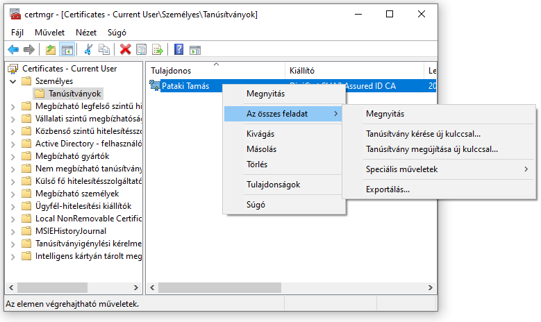 Tanúsítványok exportálása MMC-ből