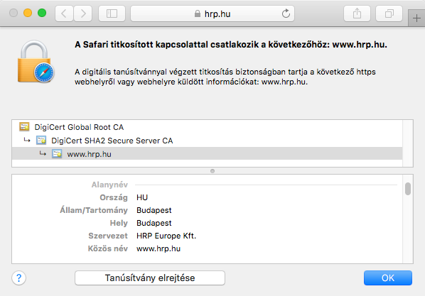 DigiCert Standard SSL tanúsítvány megjelenítése a böngésző címsávában DigiCert Standard SSL tanúsítvány megjelenítése a böngésző címsávában
