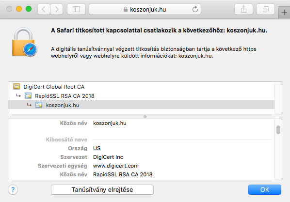 A RapidSSL tanúsítvány megjelenítése a böngésző címsávában A RapidSSL tanúsítvány megjelenítése a böngésző címsávában