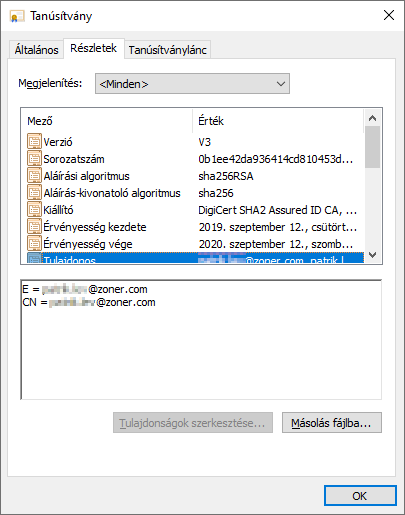 DigiCert Client S/MIME tanúsítvány megjelenítése a kliesnek DigiCert S/MIME tanúsítvány megjelenítése a kliensnek